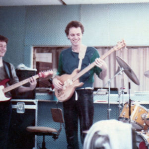 DéFilm rhythm section rehearsing in the Fælledvej Studio, 1985