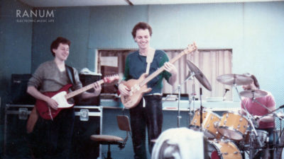 df-1985-fv-rehearsal-soren-lars-nyx DéFilm rhythm section rehearsing in the Fælledvej Studio, 1985