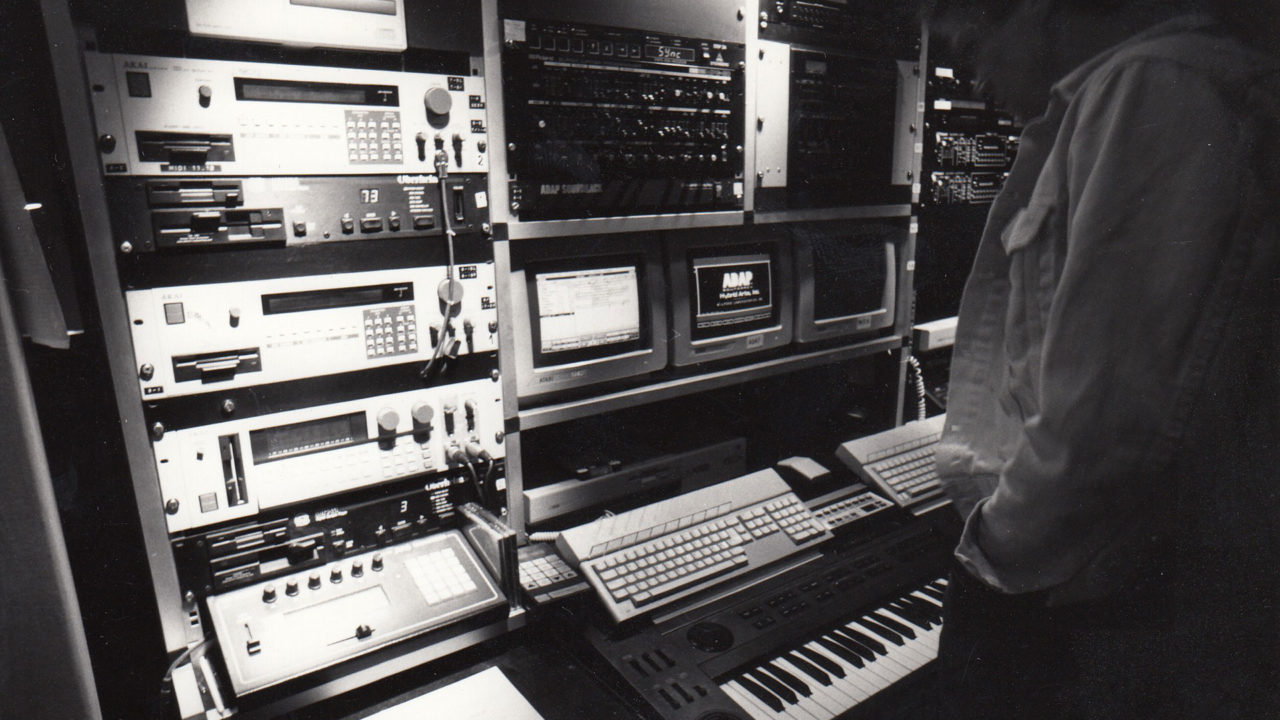 Inspecting the synth rack shortly after moving in